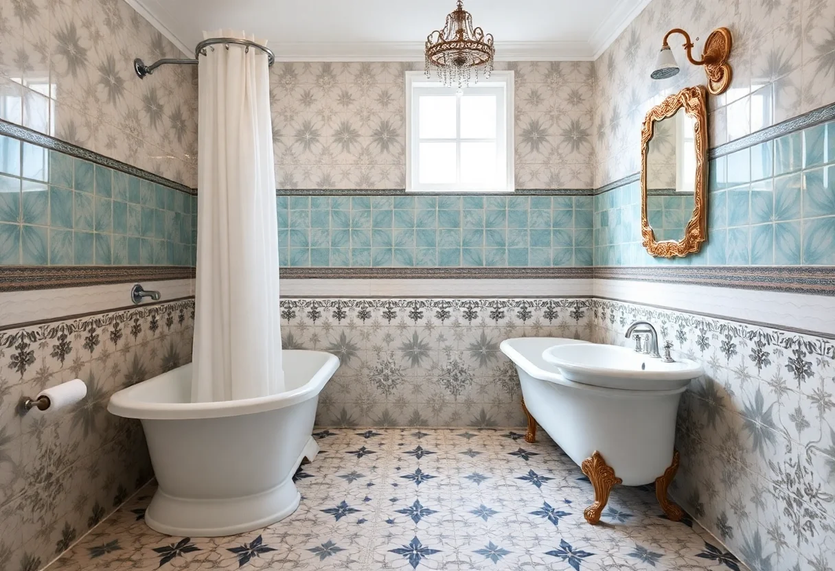 A beautifully decorated bathroom with traditional Turkish tiles and a classic bathtub.