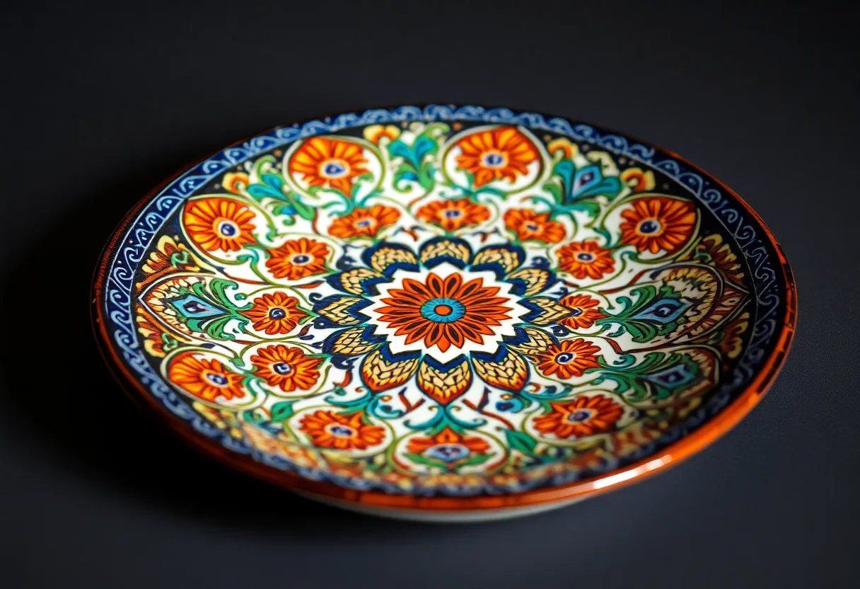 A colourful ceramic plate with intricate Turkish patterns