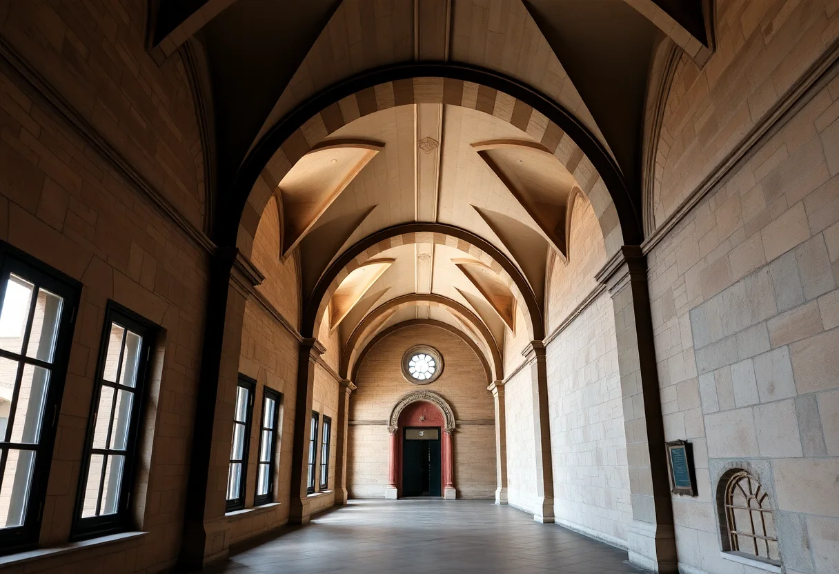 A grand arched hallway in a historical building