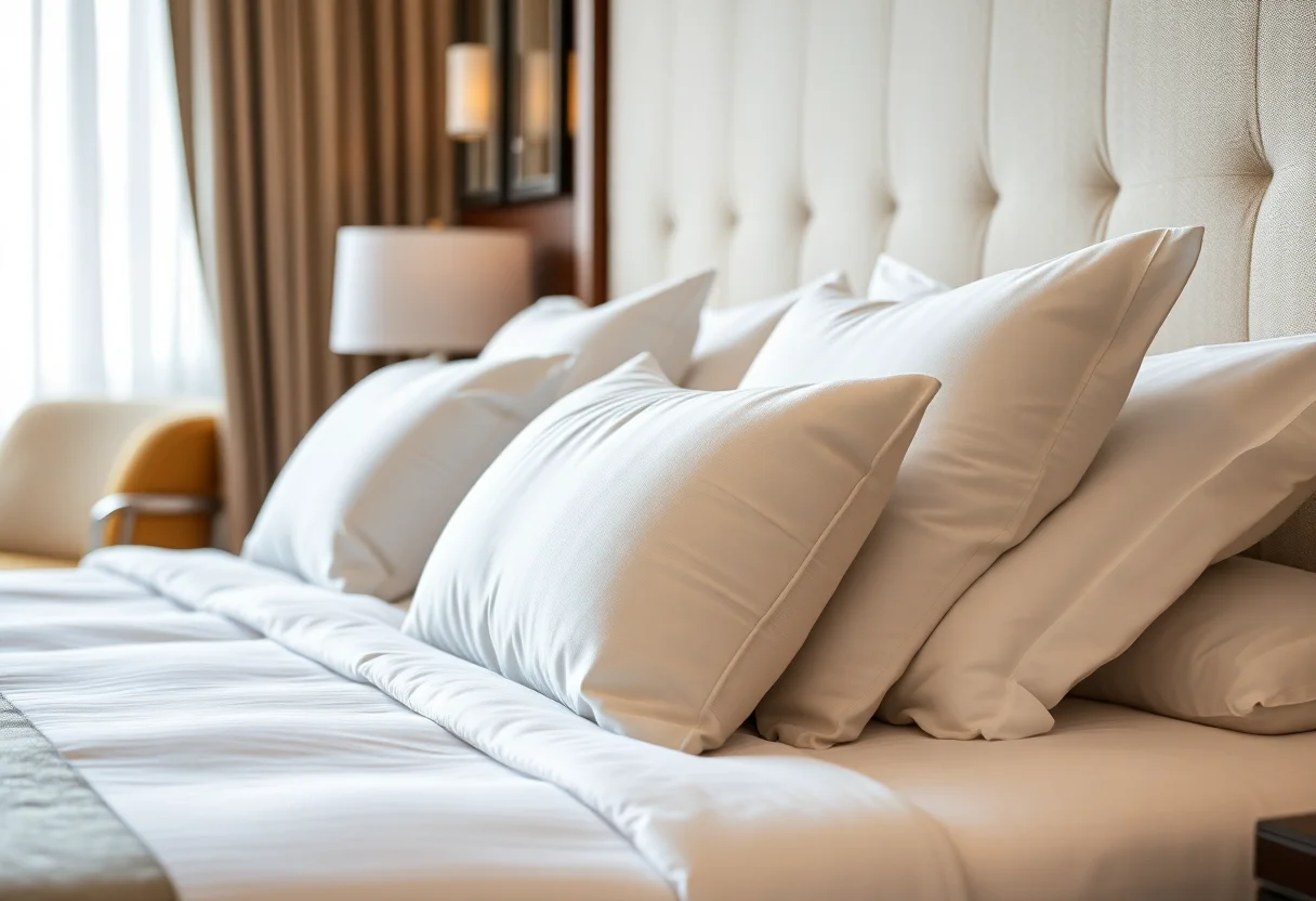 Detail of a comfortable bed with plush pillows in a boutique hotel