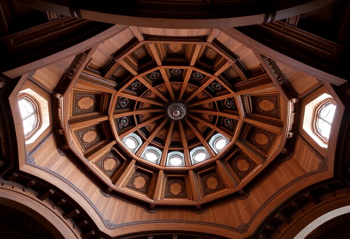 Detailed woodwork on the ceiling of a historical Ottoman building.