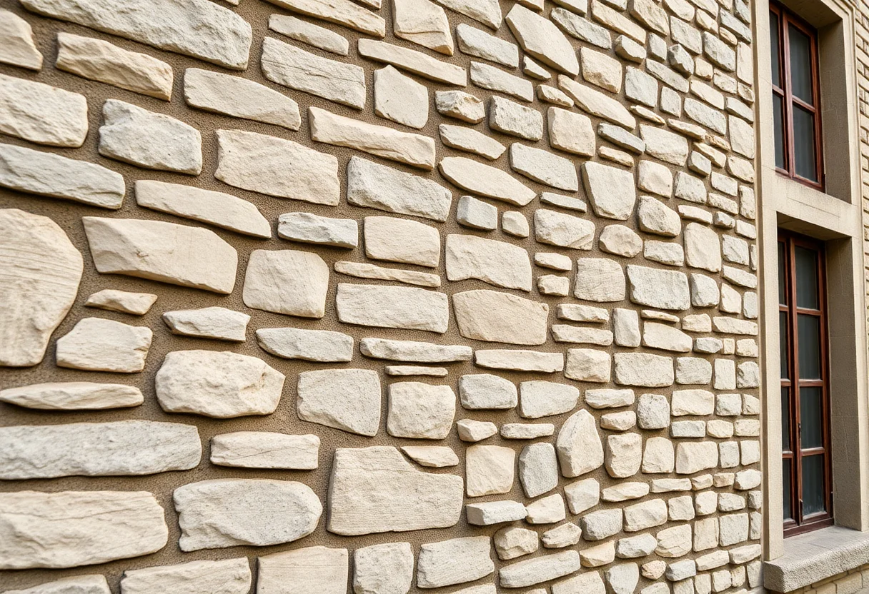 Expertly laid stonework on the exterior wall of a historical building.