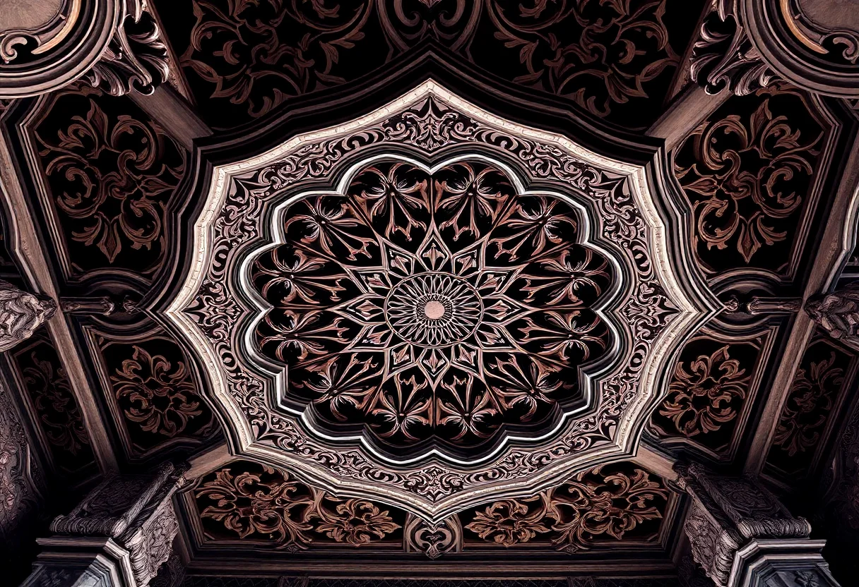 Intricate Ottoman style wooden ceiling carving