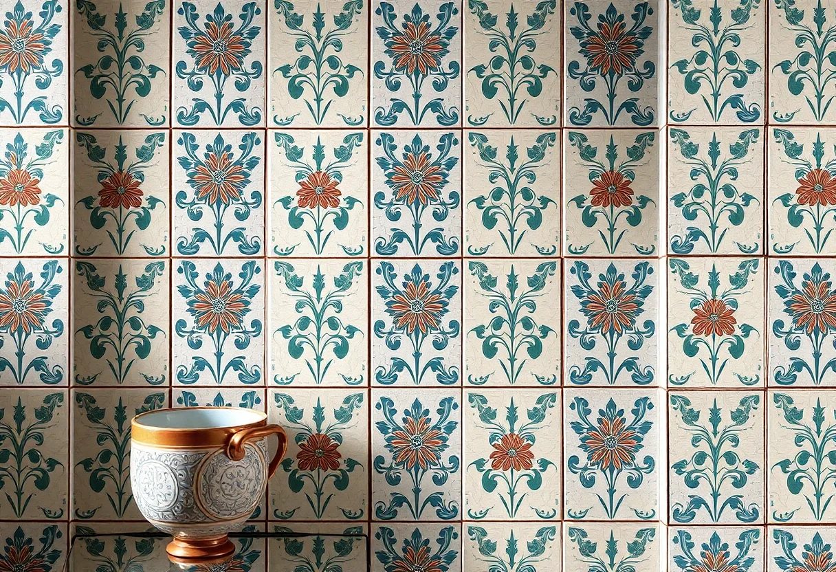 Iznik style ceramic tiles with floral motifs