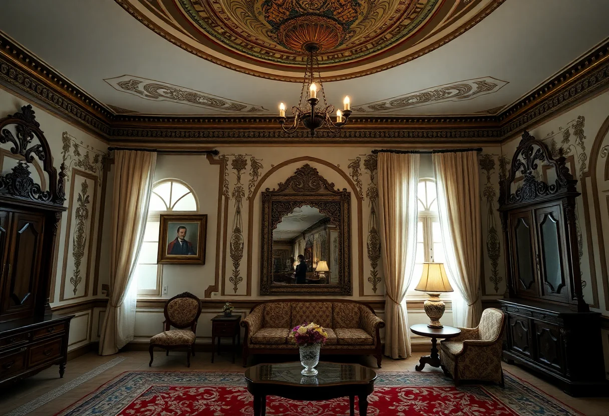 Luxurious interior of a restored historical Ottoman hotel room with ornate details.