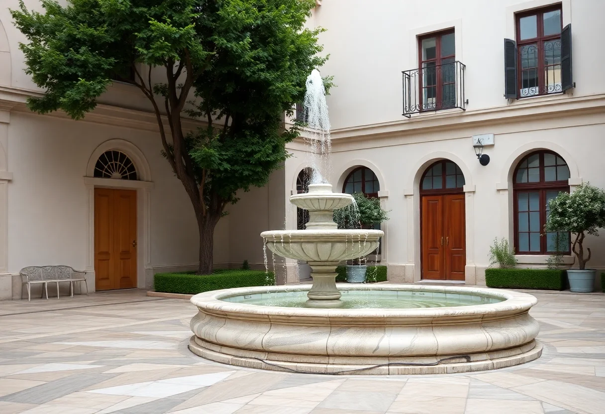 Ornate marble fountain in a quiet courtyard