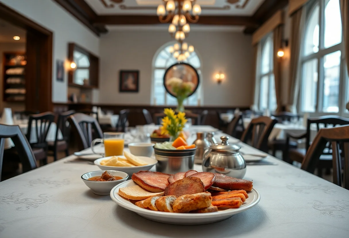 Restaurant dining area with traditional Turkish breakfast setup